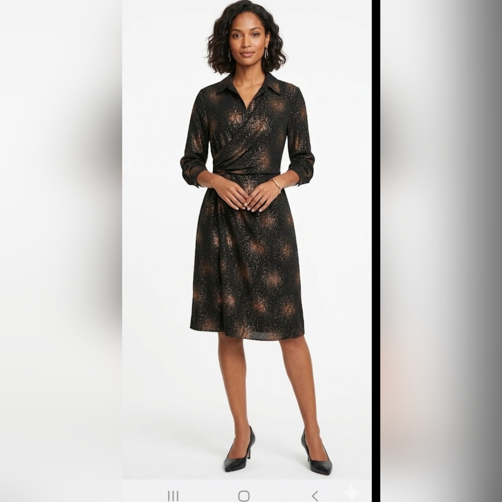 Calvin Klein Black and Gold Long Sleeve Dress,Size 10.